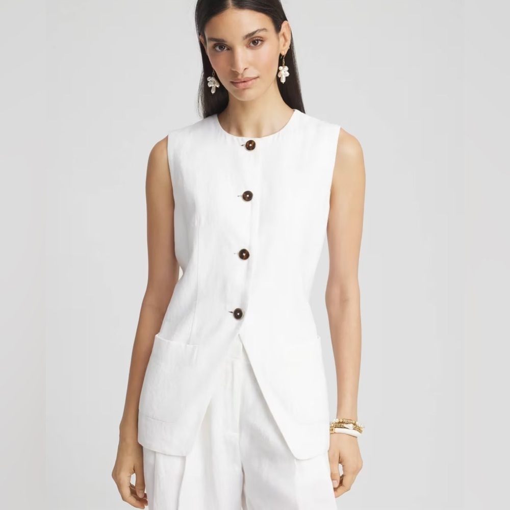 Joie Linen Blend Button Front Short Vest Classic